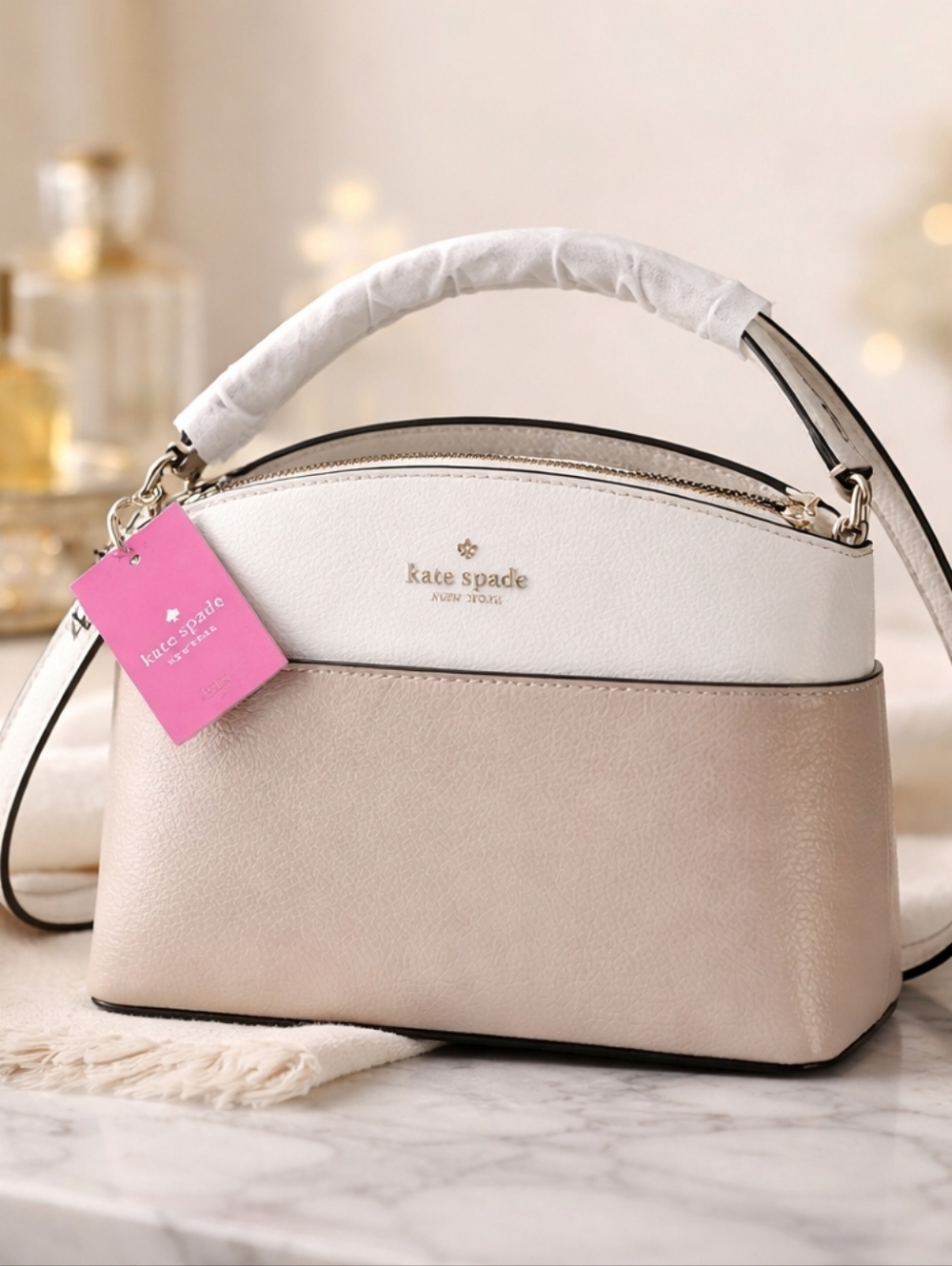 Kate Spade Two-Tone Cream & Blush Leather Top-Handle Bag